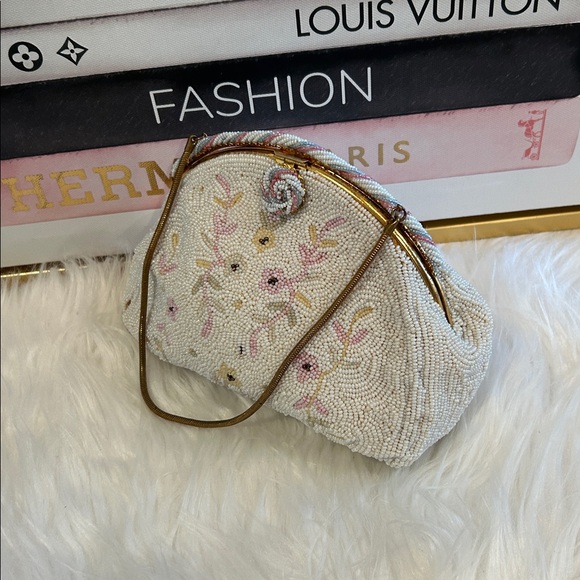 Vintage Domar Beaded Floral Evening Clutch Gold Handle - Picture 3 of 9